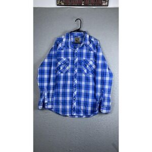 Coevals Club Shirt Mens XL Blue Plaid Long Sleeve Snap Western Button Front
